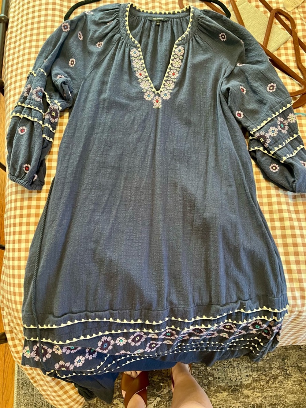 Madewell Navy Blue Embroidered Midi Dress with White & Lavender Accents - Picture 7 of 8